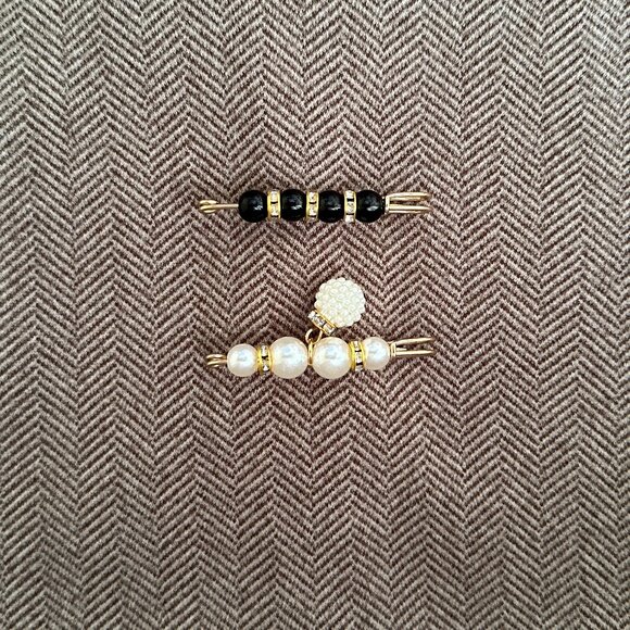 Safety Pin Brooches for Clothes White Black set of 2, 2.3" - Picture 4 of 5